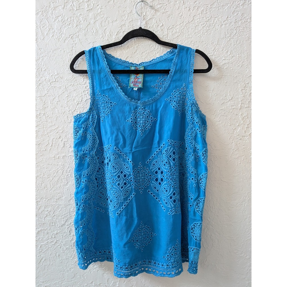 Johnny Was Tank Top Women S Cupra Rayon Blue Eyelet Embroidered Boho